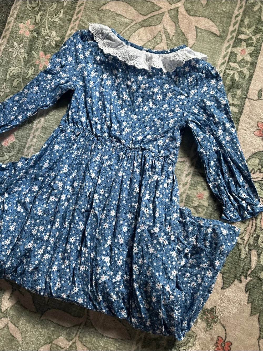 Blue Floral Girls' Prairie Costume Dress with Bonnet 🦬🩵🏕️